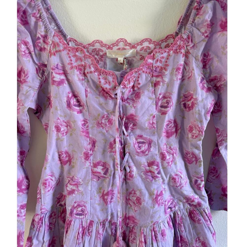 LoveShackFancy Deeba 8 Mini Dress Pink Lilac Fusion Pink Purple Lace Up - Picture 7 of 15